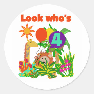 Safari 4th Birthday Tshirts and Gifts Classic Round Sticker