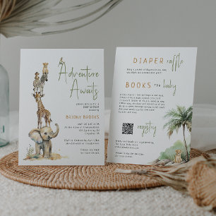 Safari Adventure Awaits   All in One Baby Shower Invitation