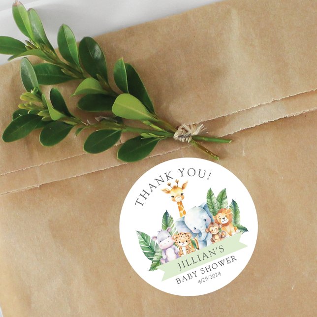 Safari Adventure Baby Shower Thank You Classic Round Sticker (Creator Uploaded)