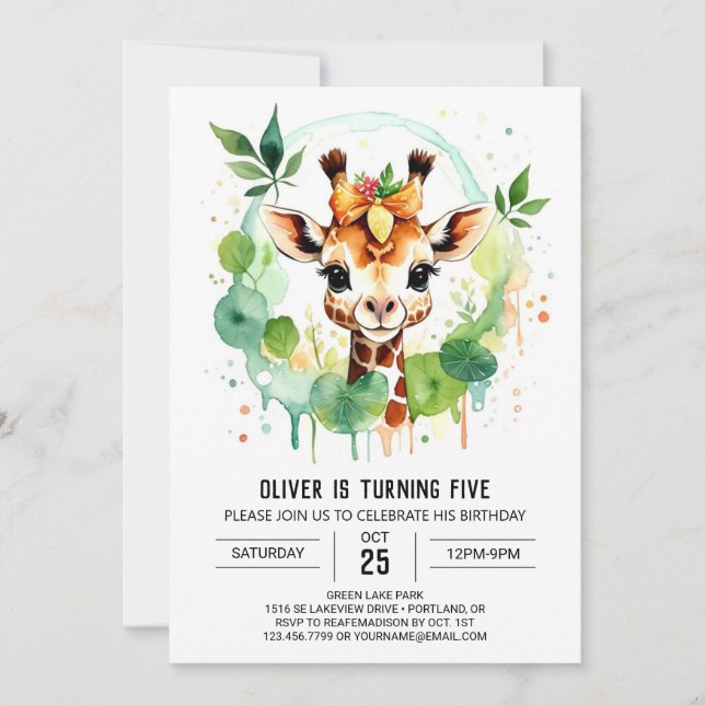 Safari Adventure Giraffe Birthday Invitation (Front)