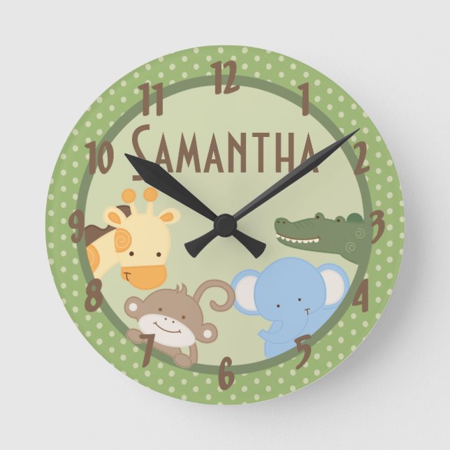 Safari Adventure Jungle Zoo Personalised Clock (Front)