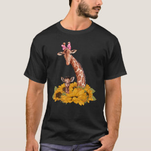 Safari Africa Animal Kids Baby Giraffe Mum Sunflow T-Shirt