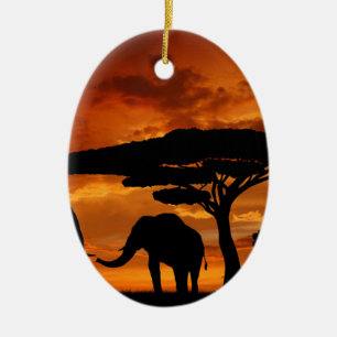 Safari African Baobab tree elephant silhouette Ceramic Tree Decoration