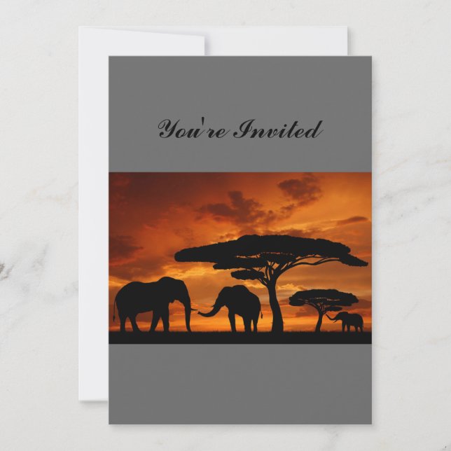 Safari African Baobab tree elephant silhouette Invitation (Front)