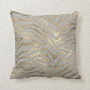 Safari African Gold Glam Zebra Animal Skin Grey Cushion