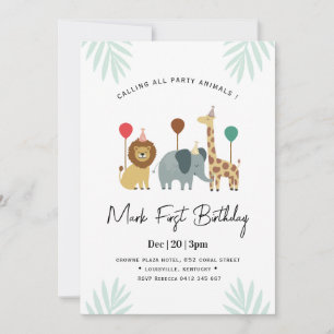 Safari Animal 1st Birthday Party Invitation