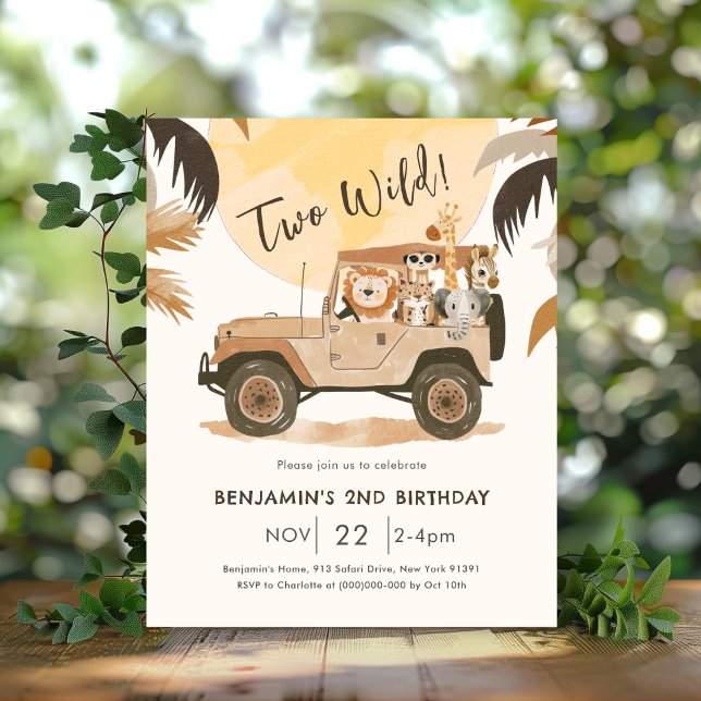 Safari Animal 2nd Birthday Budget Invitation (Creator Uploaded)