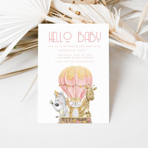 Safari Animal Air Balloon Baby Shower Invitation