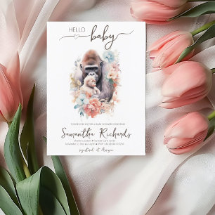 Safari Animal Ape Monkey Floral Mum Baby Shower Invitation