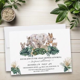 Safari Animal Babies Watercolor Jungle Baby Shower Invitation