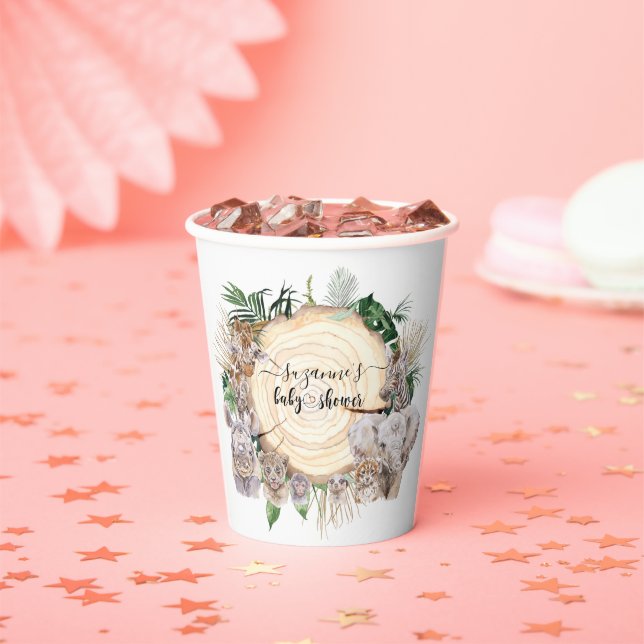Safari Animal Babies Watercolor Jungle Baby Shower Paper Cups (Insitu)