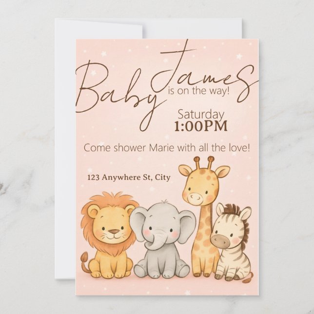 Safari Animal Baby Shower or Birthday Invitation (Front)