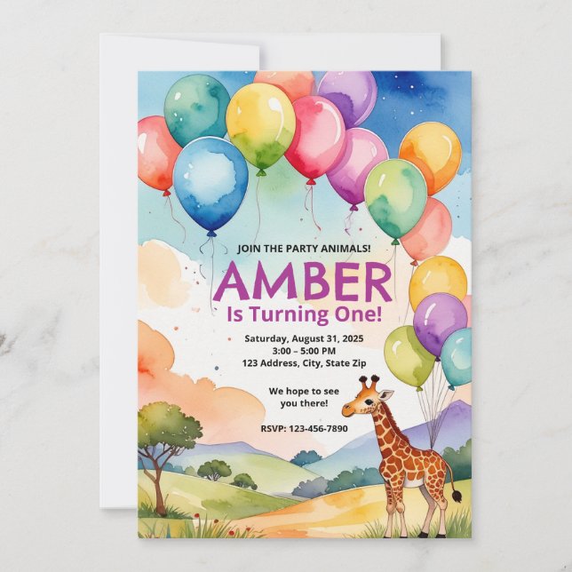 safari Animal birthday or Birthday Party Invite (Front)