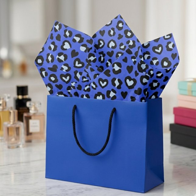 Safari Animal Blue Leopard Chic Print Pattern  Tissue Paper (blue leopard print tissue paper)