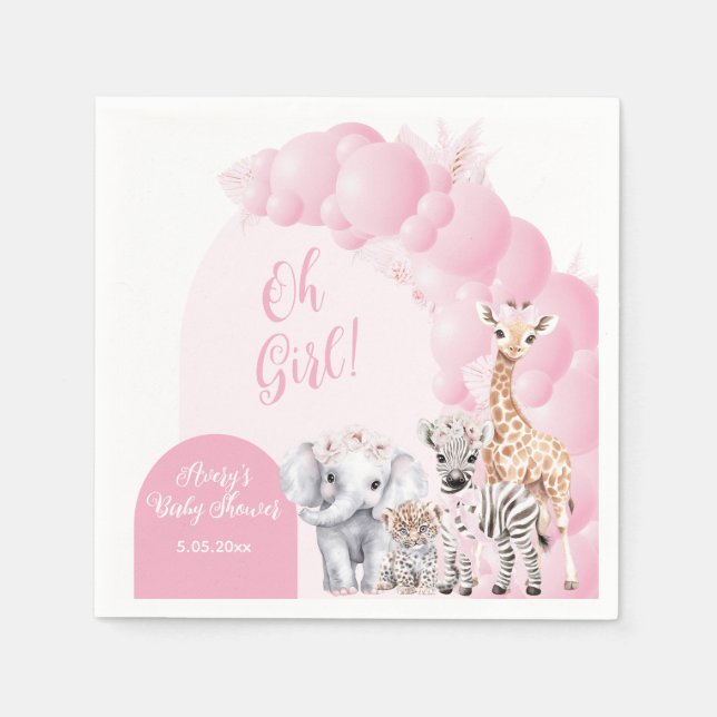 Safari Animal Blush Pink Boho Baby Girl Shower Napkin (Front)