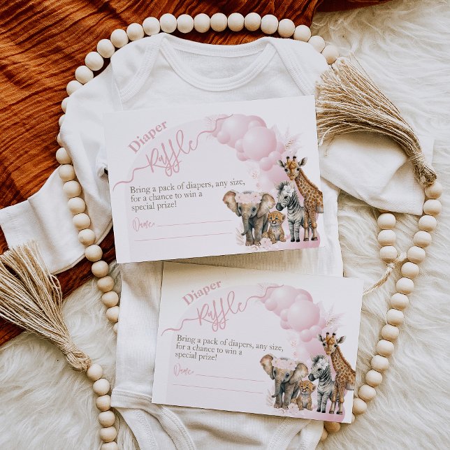 Safari animal Boho Baby Girl Shower Diaper Raffle Enclosure Card (Creator Uploaded)