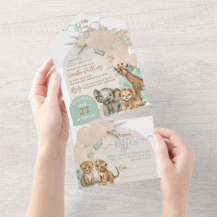 Safari animal Boho Oh Boy Baby Shower All In One Invitation