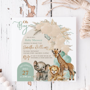 Safari animal Boho Oh Boy Baby Shower Invitation