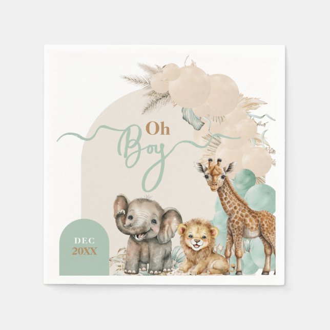 Safari animal Boho Oh Boy Baby Shower  Napkin (Front)
