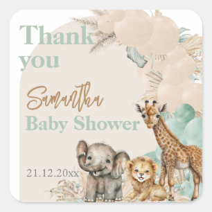 Safari animal Boho Oh Boy Baby Shower thanks Square Sticker