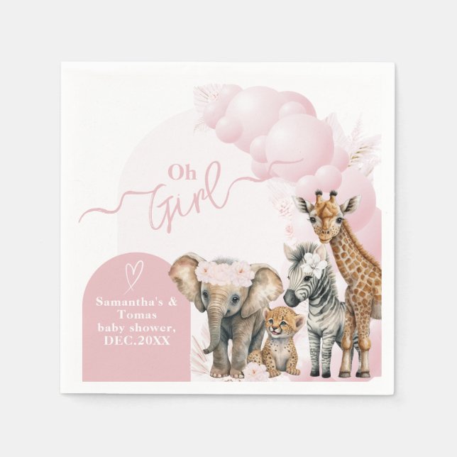 Safari animal Boho Oh Girl Baby Shower Welcome Napkin (Front)