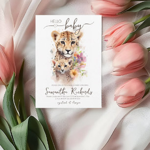 Safari Animal Cheetah Floral Mum Baby Shower Invitation