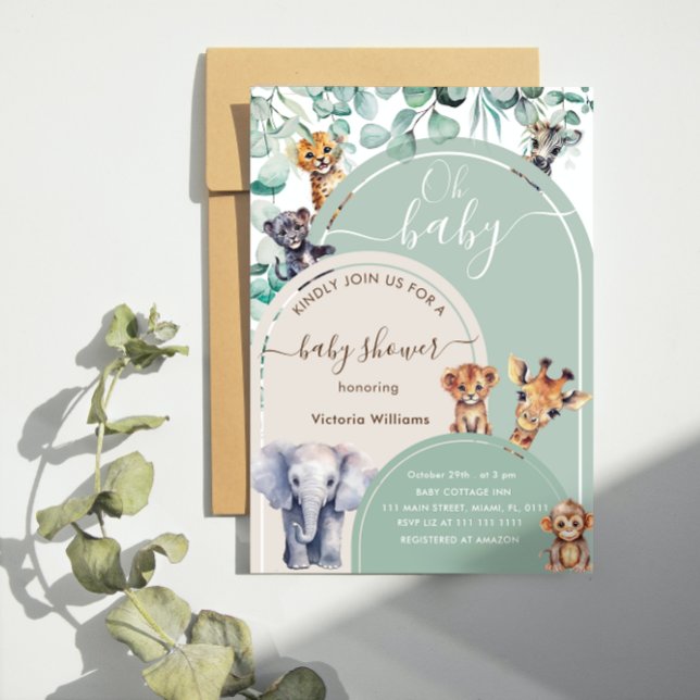 Safari Animal Cute Gender Neutral Baby Shower  Invitation (Creator Uploaded)
