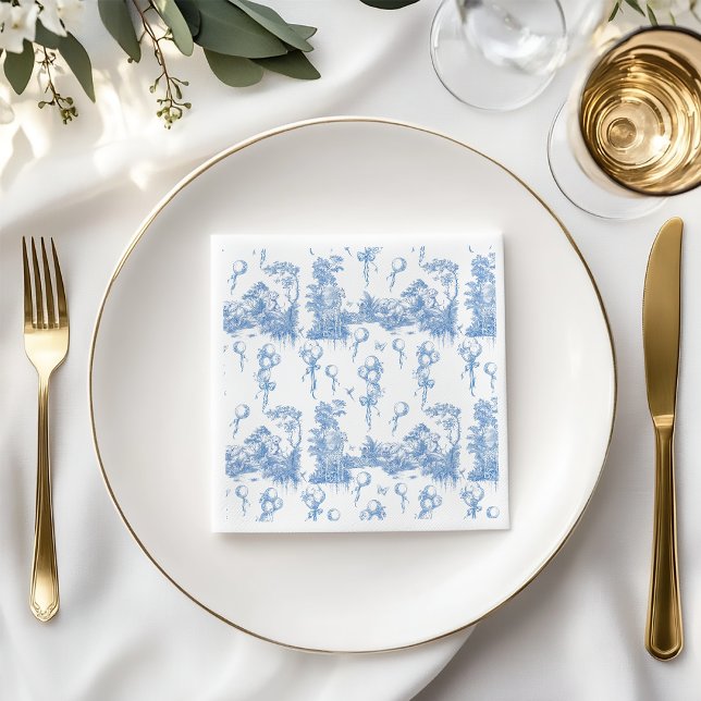 Safari Animal Dusty Blue Toile Baby Boy Shower Napkin (Creator Uploaded)