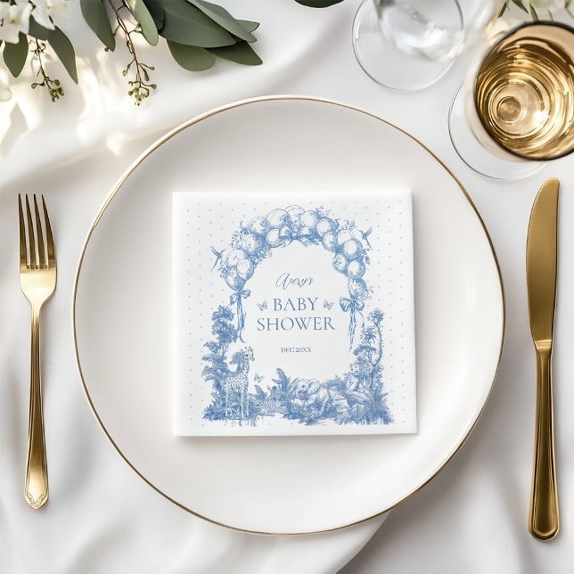 Safari Animal Dusty Blue Toile Baby Boy Shower Napkin (Creator Uploaded)