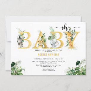 Safari Animal Editable Oh Baby Shower Invitation