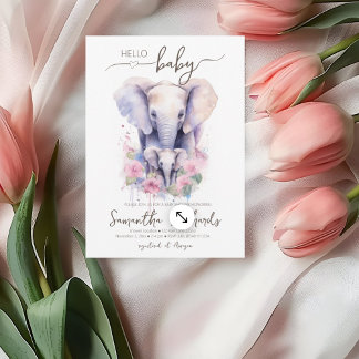 Safari Animal Elephant Floral Mum Baby Shower Invitation