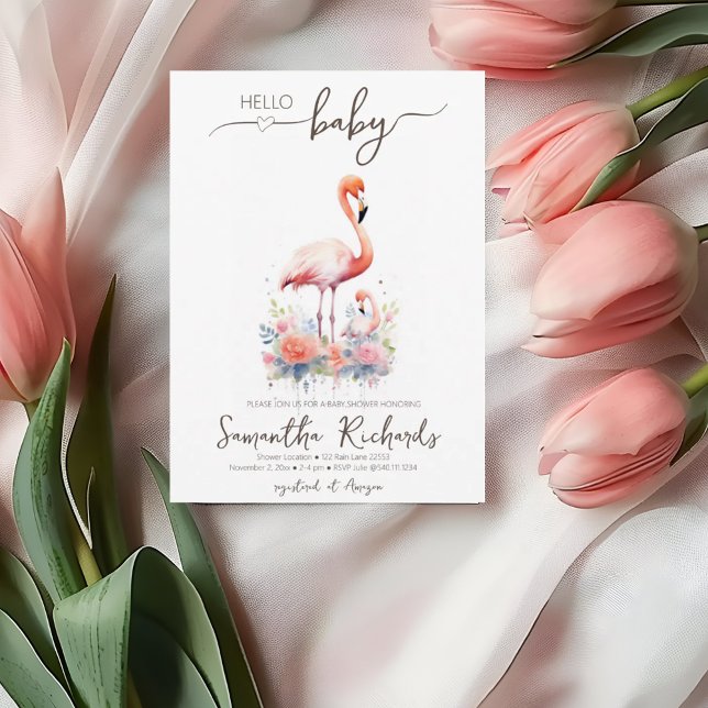 Safari Animal Flamingo Floral Mum Baby Shower Invitation (Safari Animal Flamingo Floral Mom Baby Shower Invitation)