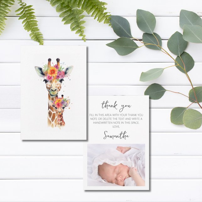 Safari Animal Floral Giraffe Mum Baby Shower Thank You Card (Safari Animal Floral Giraffe Mom Baby Shower Thank You Card)