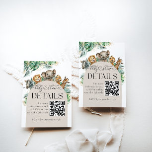 Safari Animal Jungle Baby Shower details qrcode Enclosure Card