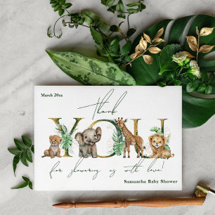 Safari Animal Jungle Green & Gold boy Baby Shower Thank You Card