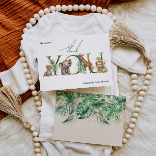 Safari Animal Jungle Green & Gold boy Baby Shower Thank You Card