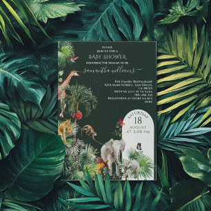 Safari Animal Jungle Greenery Tropical Baby Shower Invitation