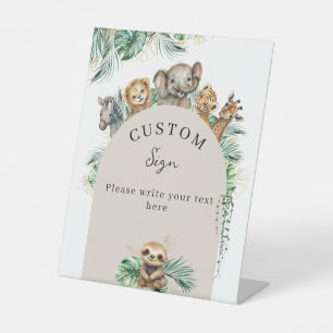 Safari Animal Jungle Modern Baby Shower Custom Pedestal Sign
