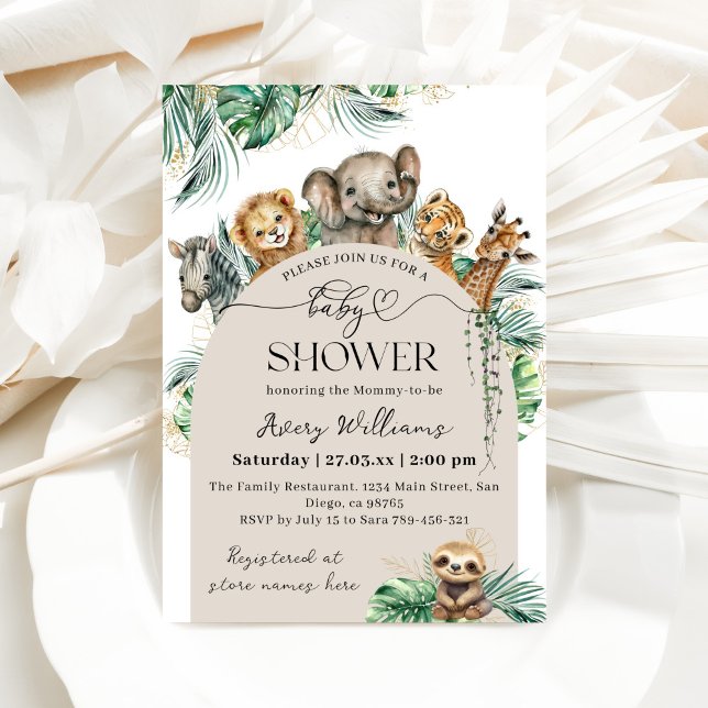 Safari Animal Jungle Modern Baby Shower Invitation (Creator Uploaded)