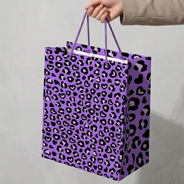 Safari Animal Leopard Purple Heart Print Pattern Medium Gift Bag (leopard purple print gift bag)