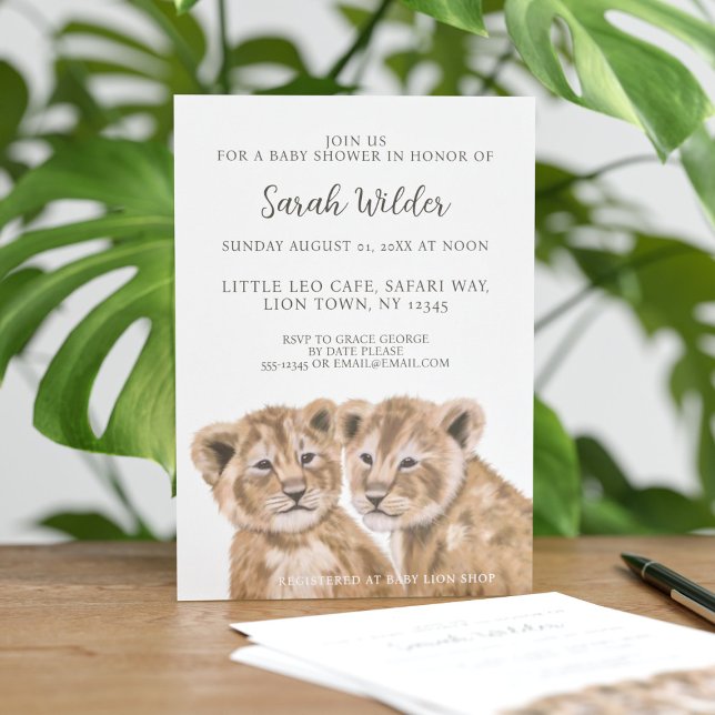 Safari Animal Lion Cubs Baby Shower Invitation (Creator Uploaded)