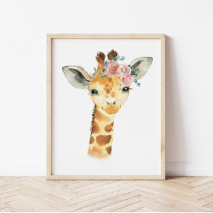Safari Animal Nursery Art, Watercolor Giraffe Kids Poster