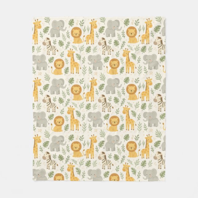 Safari animal nursery print fleece blanket (Front)