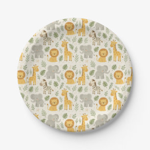 Safari animal nursery print paper plate