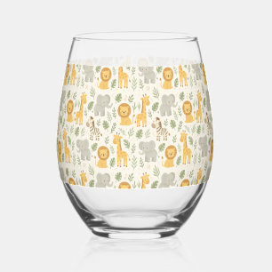 Safari animal nursery print stemless wine glass