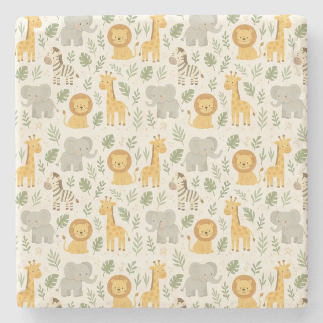 Safari animal nursery print stone coaster (Front)