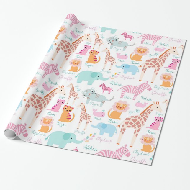 Safari Animal Nursery Print Wrapping Paper (Unrolled)