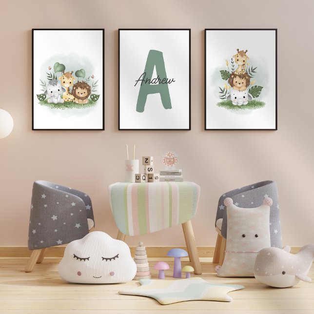 Safari Animal Nursery Watercolor Initial Name Kids (Creator Uploaded)