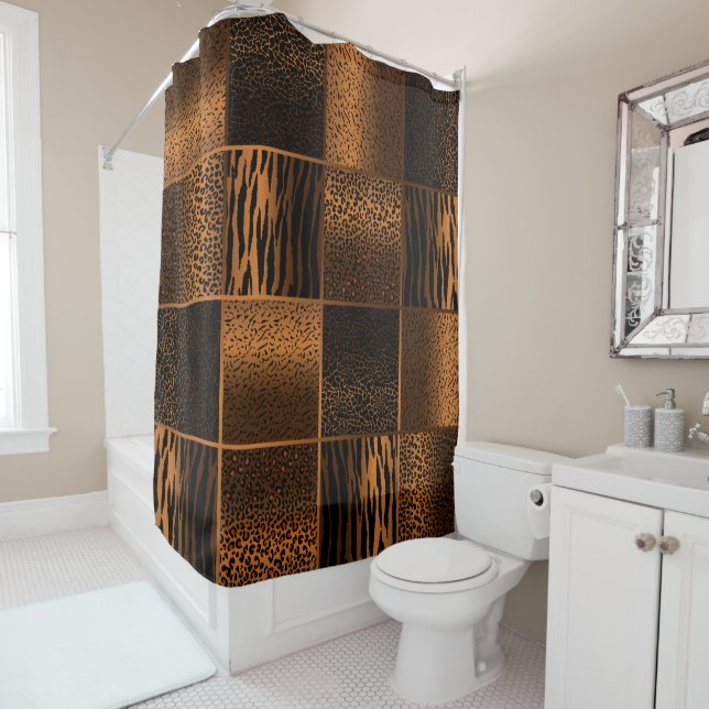 Safari Animal Patterns in Deep Golden Browns Shower Curtain (In Situ)