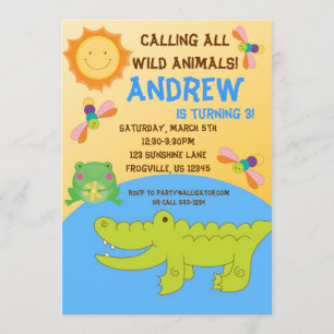 Safari Animal Pond Birthday Party Invitation